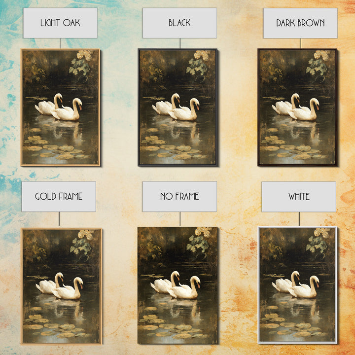 Romantic Swan Pair on Dark Water Canvas Print, Master Bedroom, Over Bed Wall Art, Bedroom Decor, Oil Painting, Sanctuary, MAS-2x3-95
