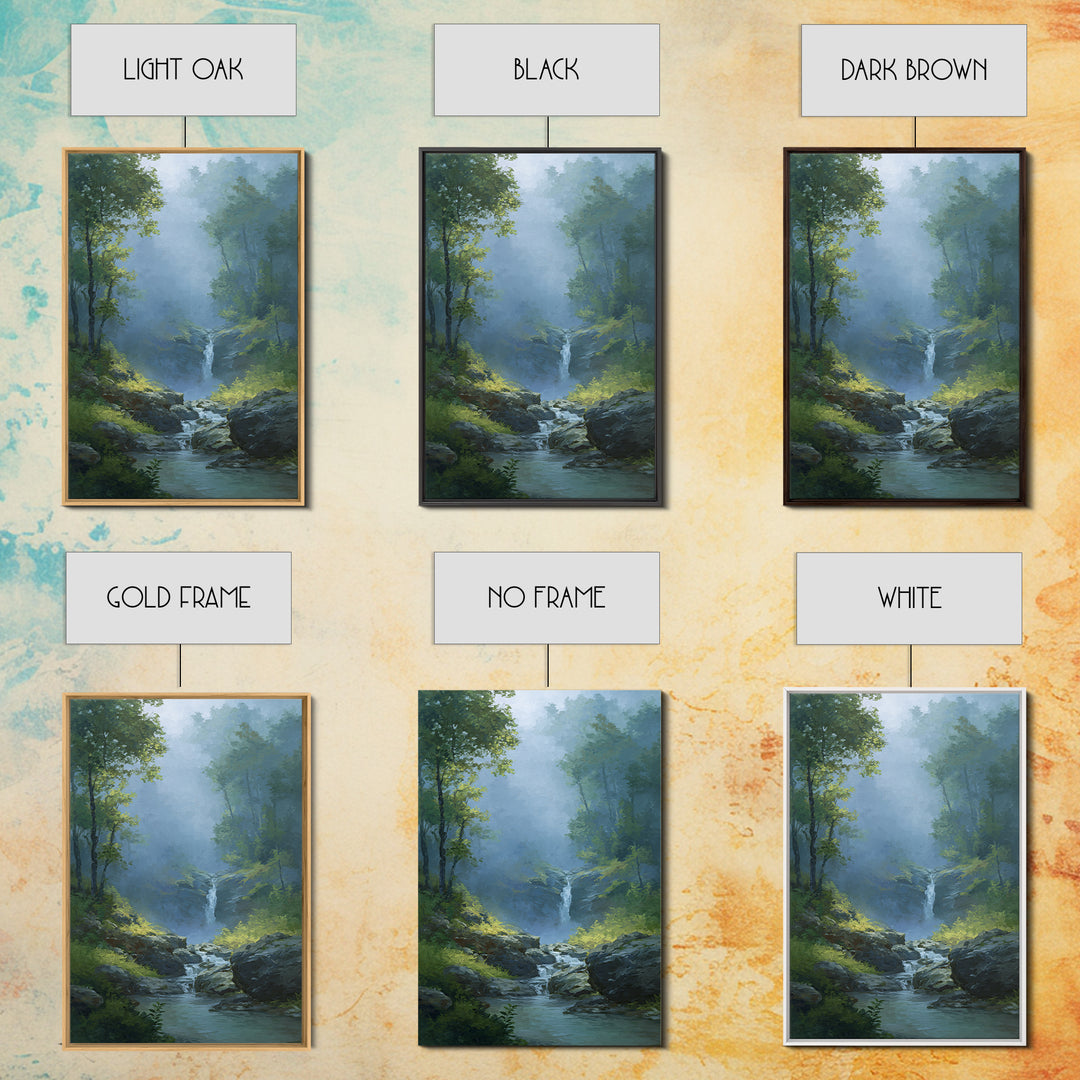 Peaceful Waterfall in Misty Green Forest Canvas Print, Master Bedroom, Above Bed Wall Art, Bedroom Decor, Fine Art, Sanctuary, MAS-2x3-99