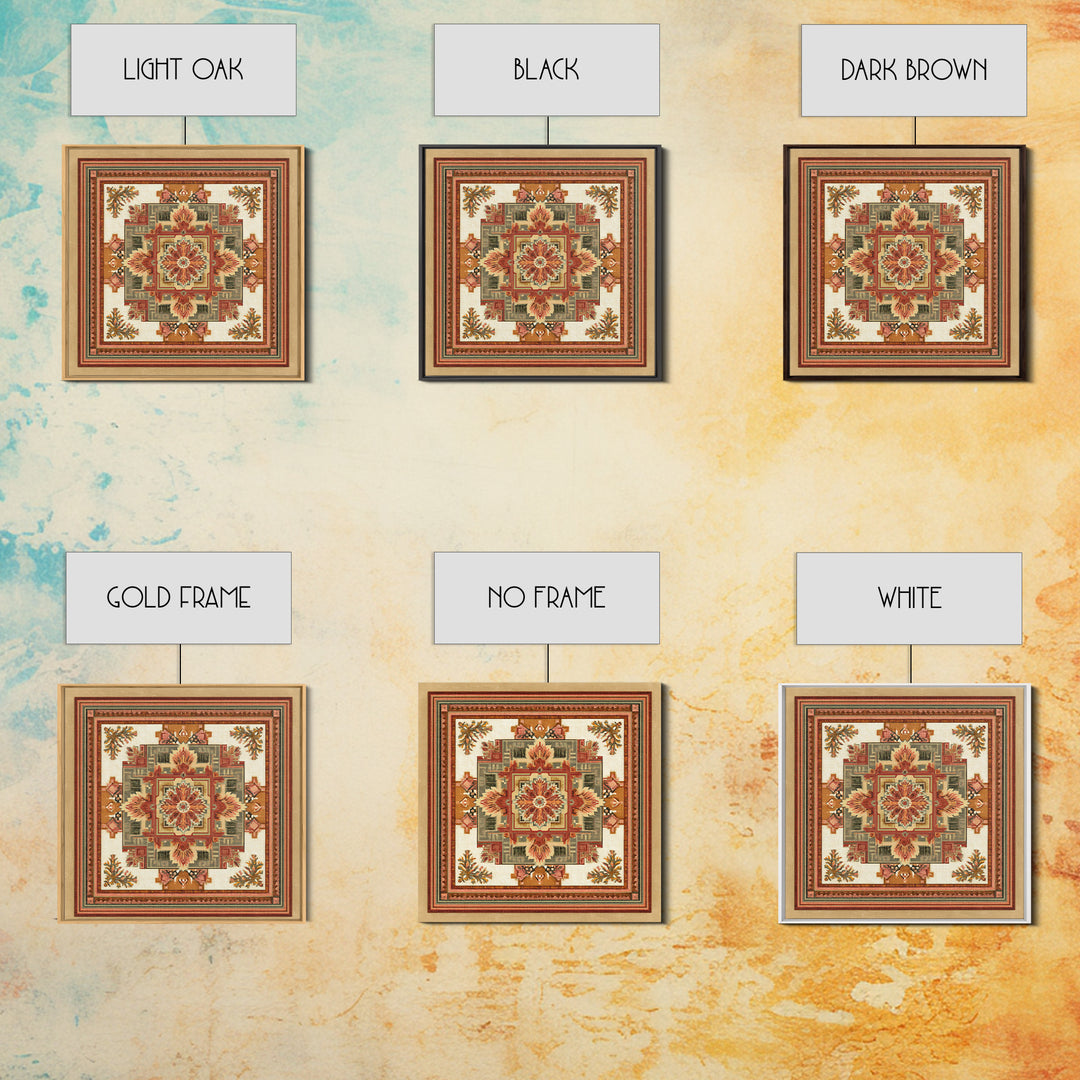Bohemian Textile Pattern Framed Canvas Print, Maximalist Art, Art Nouveau, Living Room Decor, Maximal, Living Room Wall Art, MAX-1x1-44