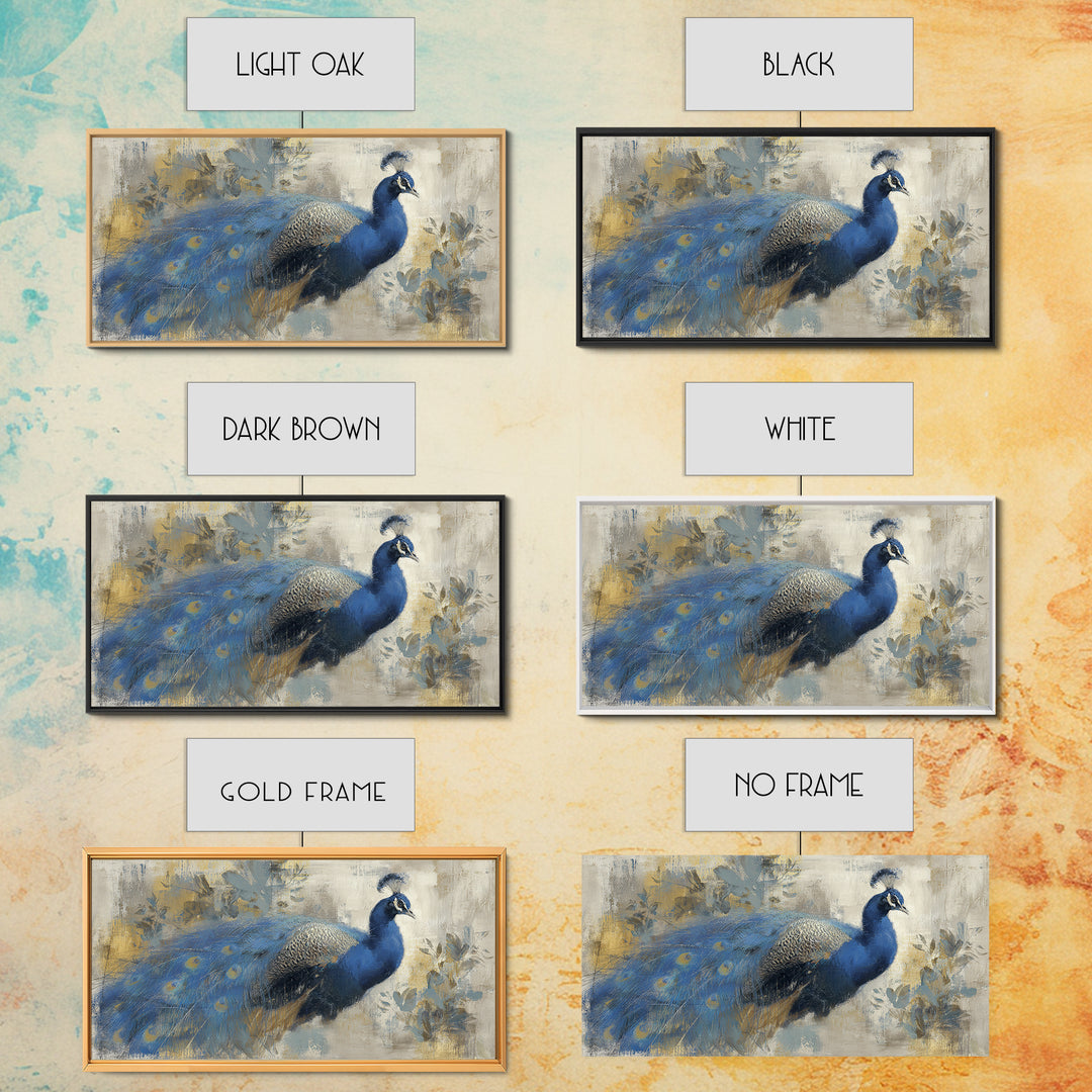Dramatic Peacock with Oversized Feather Pattern Canvas Print, Maximalist Art, Modern Wall Art, Living Room Decor, Maximal, MAX-2x1-100