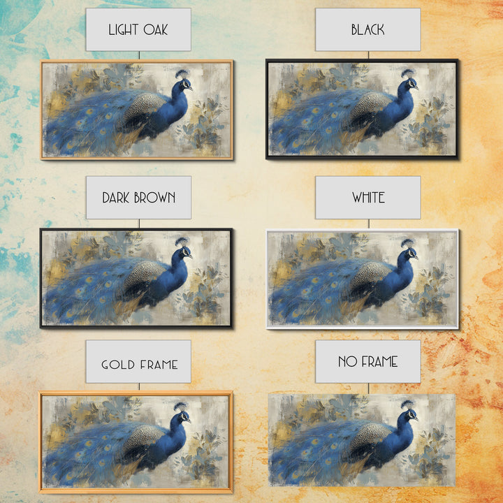 Dramatic Peacock with Oversized Feather Pattern Canvas Print, Maximalist Art, Modern Wall Art, Living Room Decor, Maximal, MAX-2x1-100