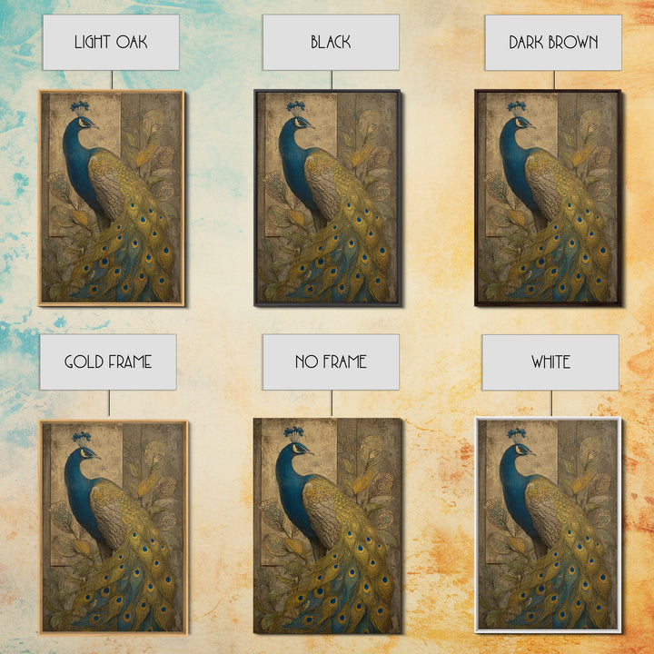 Dramatic Peacock with Oversized Feather Pattern Canvas Print, Maximalist Art, Gallery Decor, Living Room Decor, Maximal, MAX-2x3-16