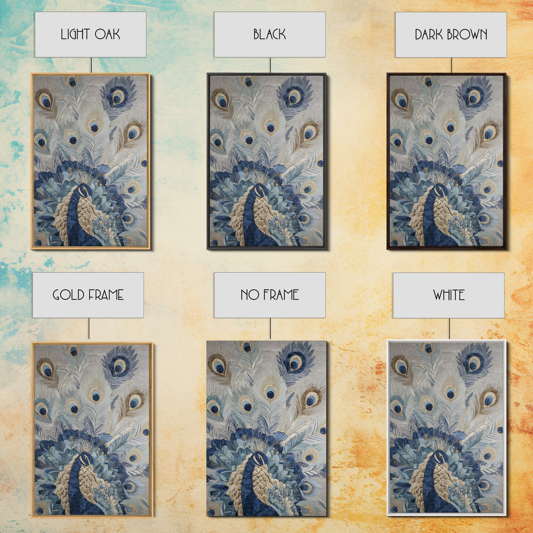 Dramatic Peacock with Oversized Feather Pattern Canvas Print, Maximalist Art, Contemporary Art, Living Room Decor, Maximal, MAX-2x3-40