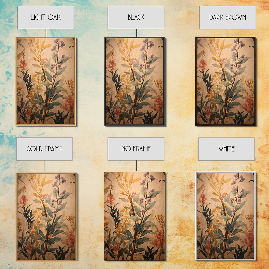 Crowded Botanical Tapestry Framed Canvas Print, Maximalist Art, Modern Art, Living Room Decor, Oil Painting, Maximal, MAX-2x3-87