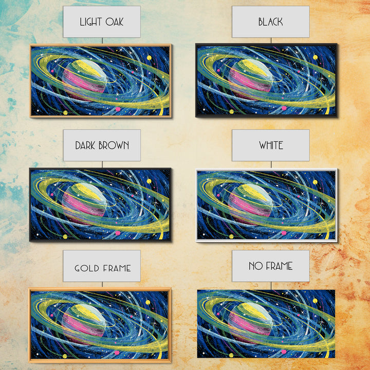 Colorful Ringed Planet Wall Art, Retro Sci Fi Space Poster, Cosmic Mid Century Modern Art Print, Kids Room Galaxy Decor Gift