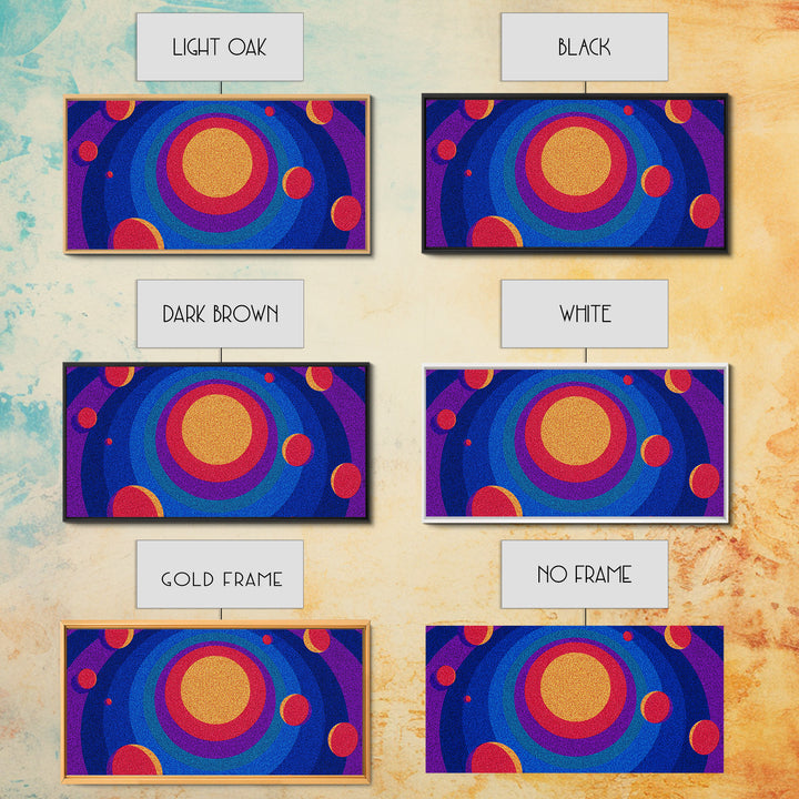 Colorful Concentric Sun And Planet Canvas Print, Midcentury Modern Abstract Wall Art, Retro Space Poster, Vibrant MCM Decor