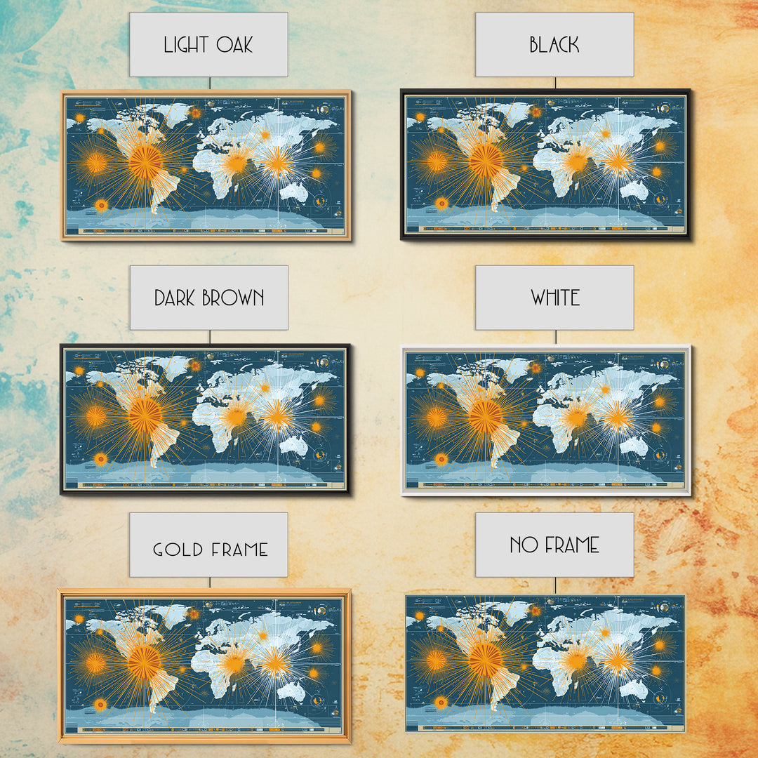 Detailed Blue World Map Network Canvas Print, Modern Office Wall Art, Global Travel Poster, Large Home Decor, Digital Art Print