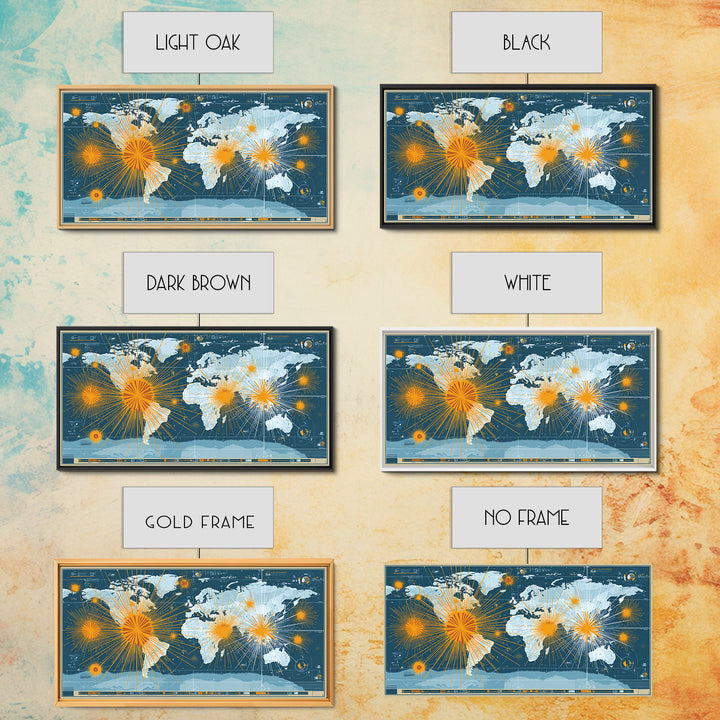 Detailed Blue World Map Network Canvas Print, Modern Office Wall Art, Global Travel Poster, Large Home Decor, Digital Art Print