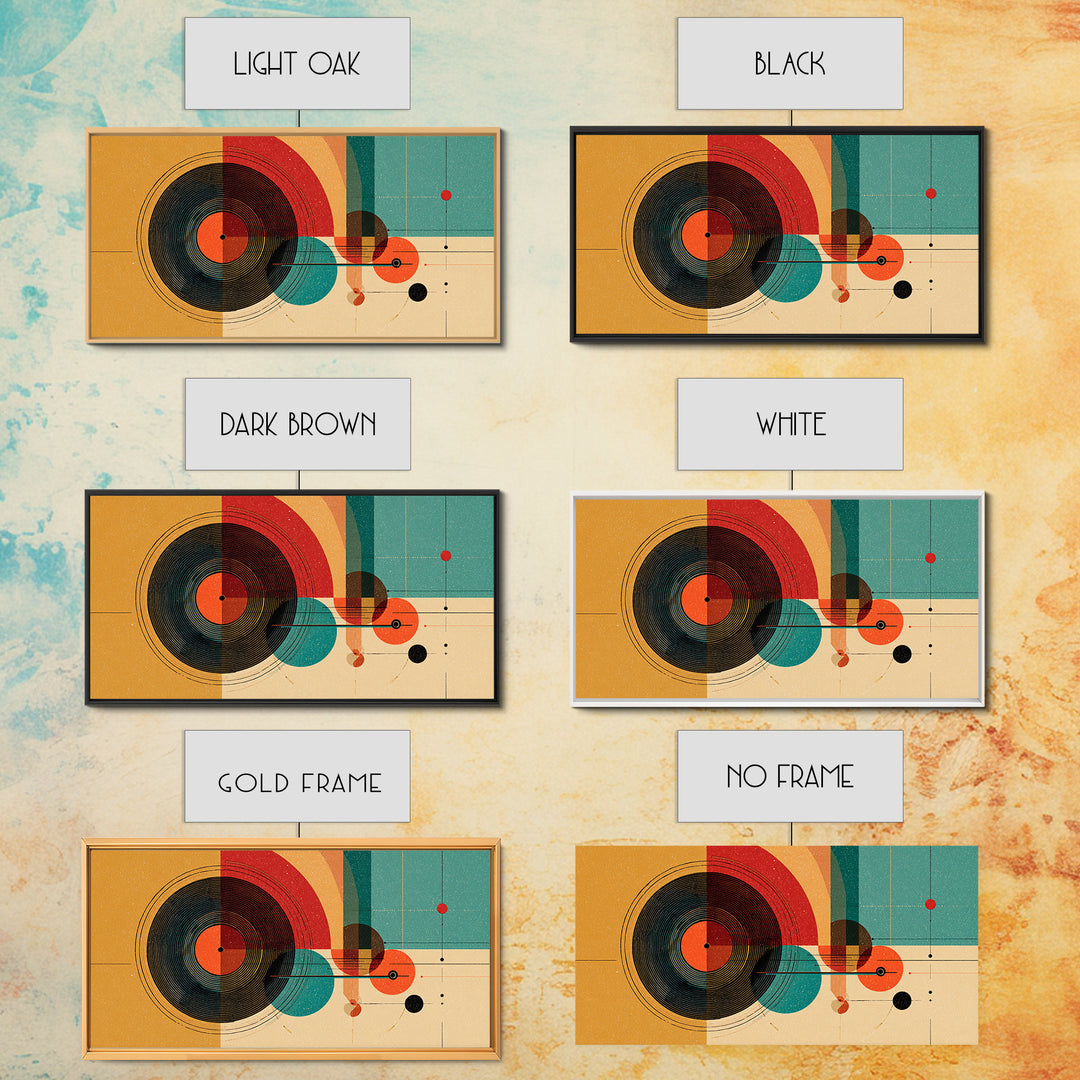 Retro Vinyl Record Wall Art, Midcentury Modern Music Poster, Abstract Geometric Art Print, Orange Teal Decor For Bar Cart