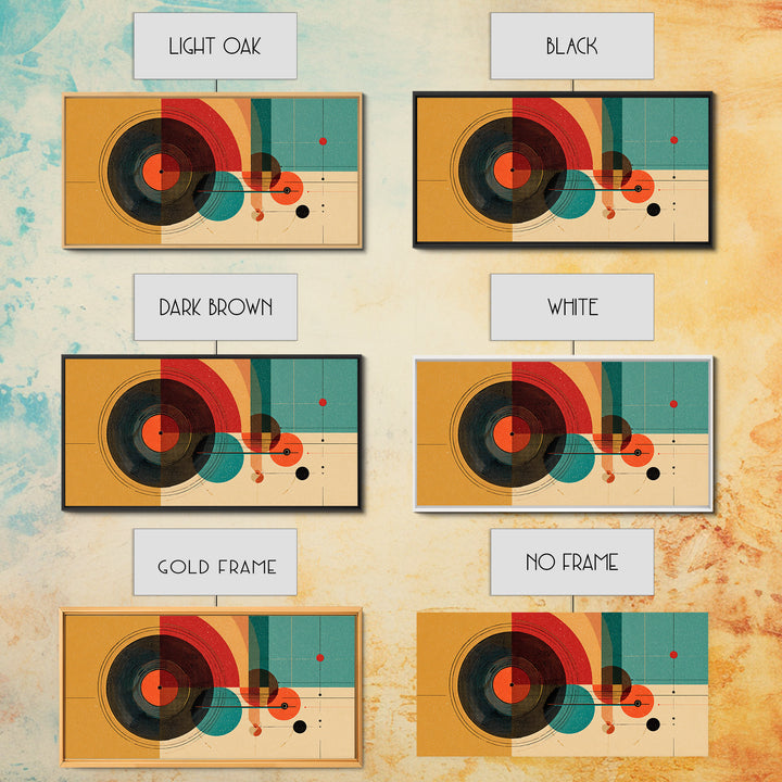 Retro Vinyl Record Wall Art, Midcentury Modern Music Poster, Abstract Geometric Art Print, Orange Teal Decor For Bar Cart