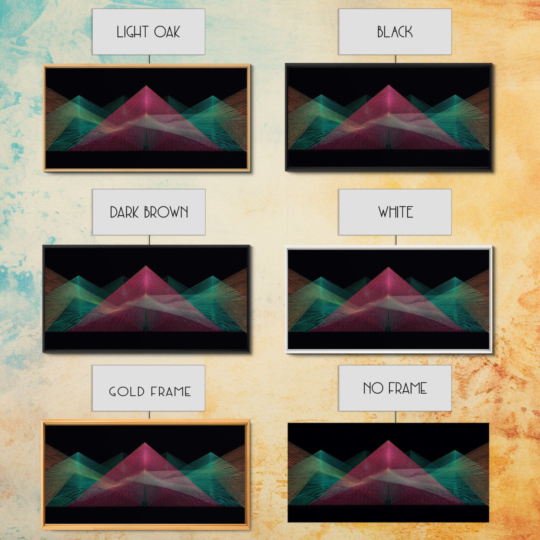 Neon Wireframe Pyramid Wall Art, Sci Fi Abstract Poster, Modern Digital Art Print, Black Retro Decor For Gaming Room Or Studio
