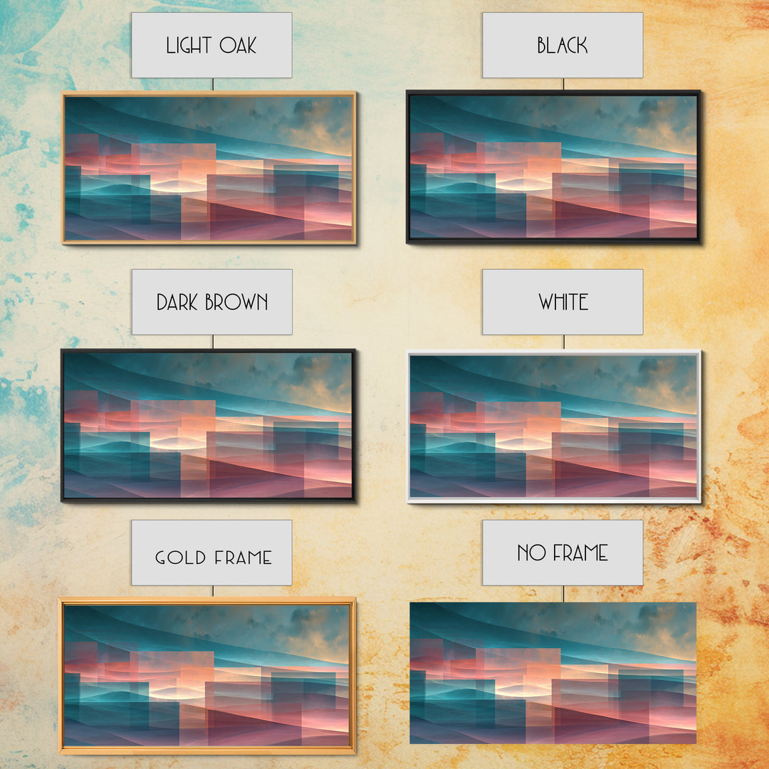 Layered Sunset Mountain Geometry Wall Art, Midcentury Modern Art Print, Teal Pink Landscape Decor, Abstract Home Office Art