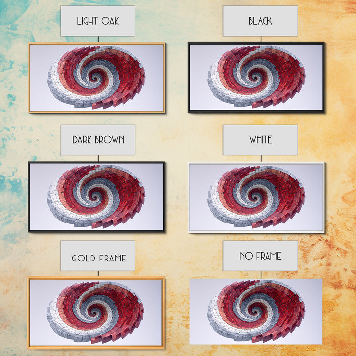 Red Gray Spiral Mosaic Wall Art, Midcentury Modern Abstract Geometric Print, Retro Op Art Decor For Office And Living Room