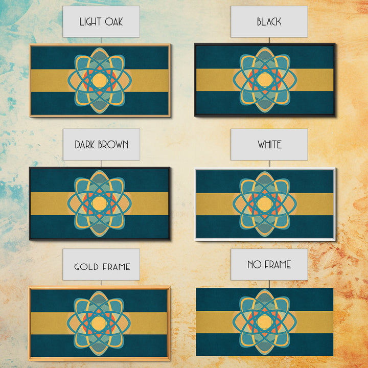 Teal And Gold Atomic Orbit Abstract, Mid Century Modern Wall Art, Retro Science Decor, Geometric MCM Canvas Print Poster
