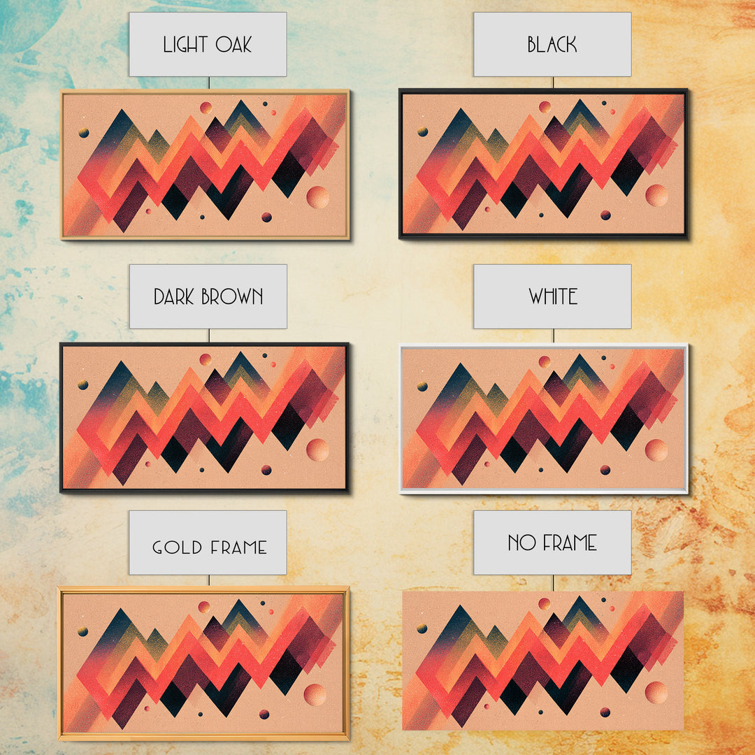 Coral Zigzag Mountain Abstract Wall Art, Mid Century Modern Geometric Poster, Retro Space Decor, Orange Teal Print For Living Room
