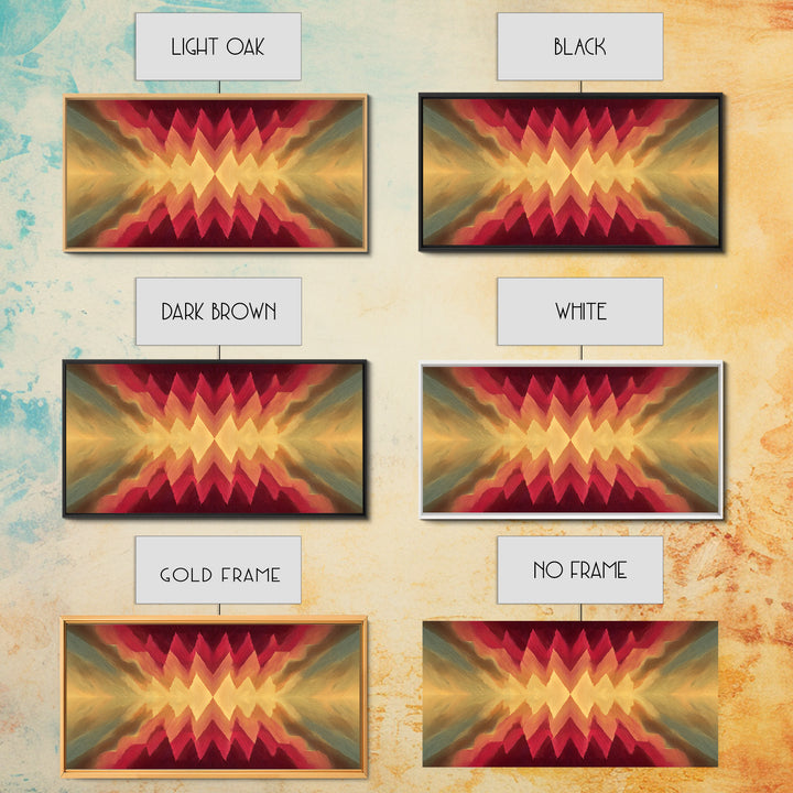 Radiant Chevron Sunset Abstract Canvas Print, Mid Century Modern Wall Art, Warm Red Gold Geometric Decor For Living Room