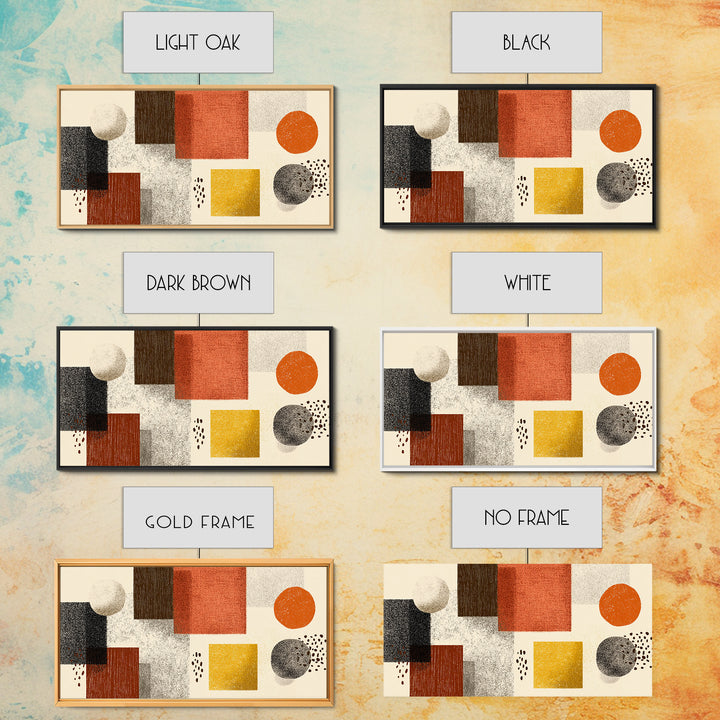 Earth Tone Geometric Shapes Framed Canvas Print, Mid Century Modern Wall Art, Orange Yellow Abstract Decor For Home Office