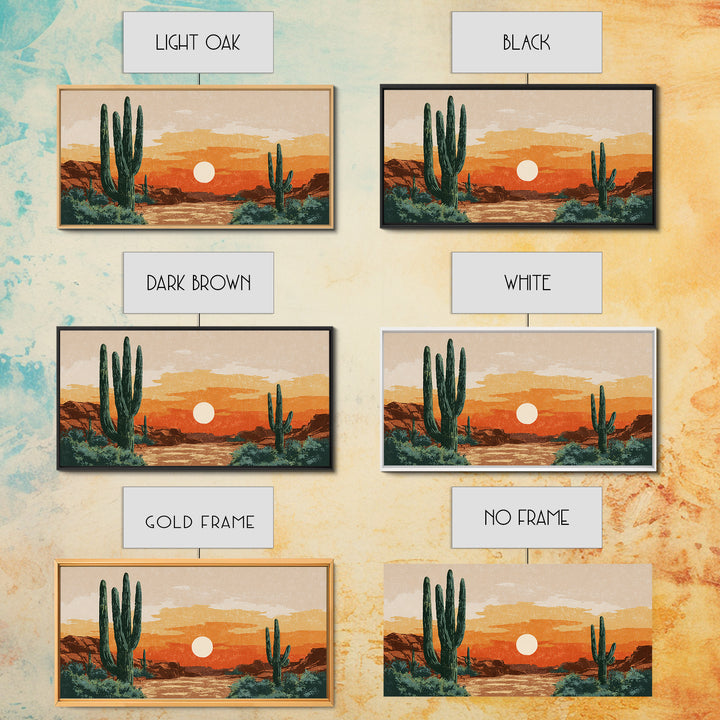 Saguaro Desert Sunset Canvas Print, Midcentury Wall Art, Retro Southwestern Decor, Orange Cactus Landscape Poster Gift For Home