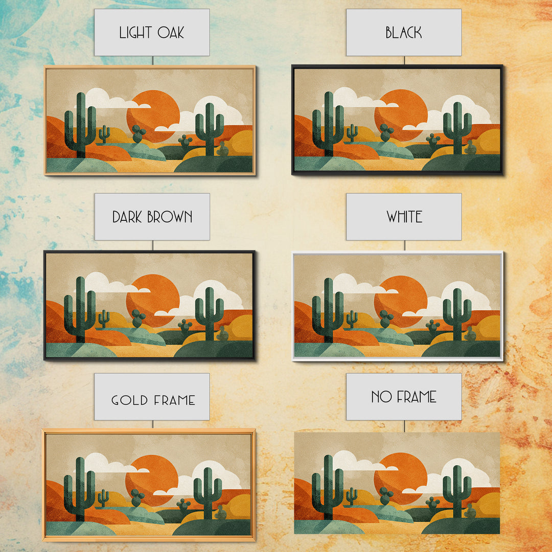 Abstract Cactus Desert Sun Wall Art, Midcentury Modern Print, Retro Orange Southwestern Decor, Geometric Landscape Poster