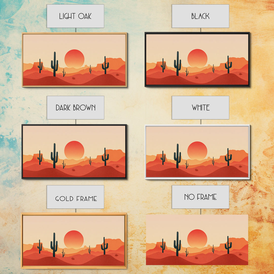 Red Desert Mesas And Cactus Wall Art, Midcentury Modern Sunset Print, Southwestern Landscape Poster, Warm Orange Decor Gift