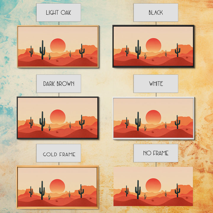 Red Desert Mesas And Cactus Wall Art, Midcentury Modern Sunset Print, Southwestern Landscape Poster, Warm Orange Decor Gift