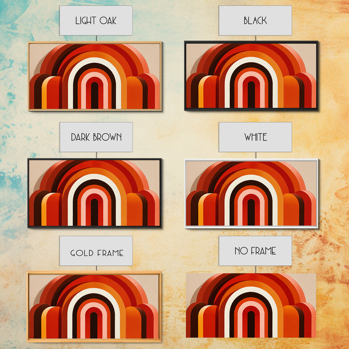 Warm Rainbow Arch Abstract In Rust Orange And Cream Canvas Print, Midcentury Modern Wall Art, Boho Retro Geometric Decor