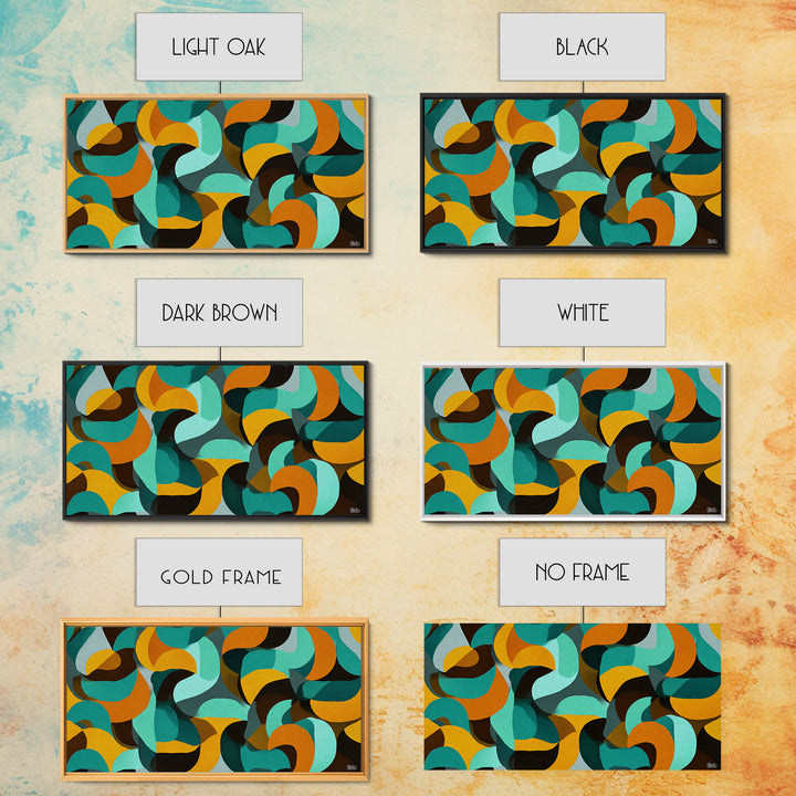 Teal Mustard Orange Organic Shape Abstract Wall Art, Midcentury Modern Geometric Print, Retro MCM Decor For Living Room Spaces