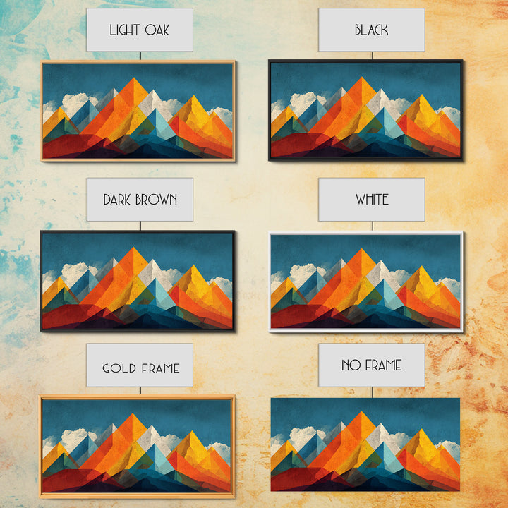 Orange Blue Geometric Mountain Wall Art, Abstract Desert Landscape Print, Midcentury Modern Poster, Bold Home Office Decor