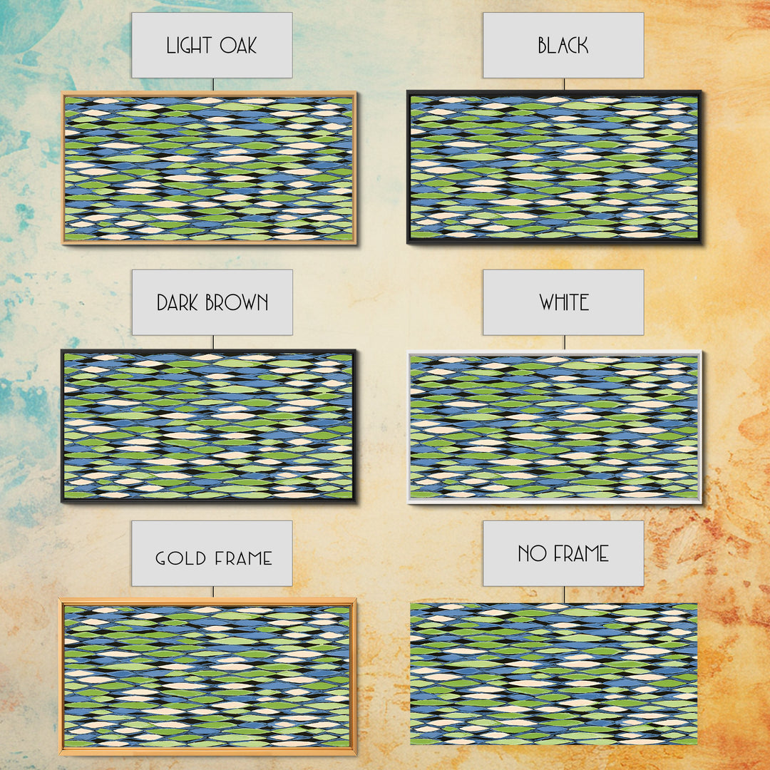 Blue Green Cream Diamond Lattice Wall Art, Scandinavian Modern Geometric Print, Mid Century Decor For Living Room Office