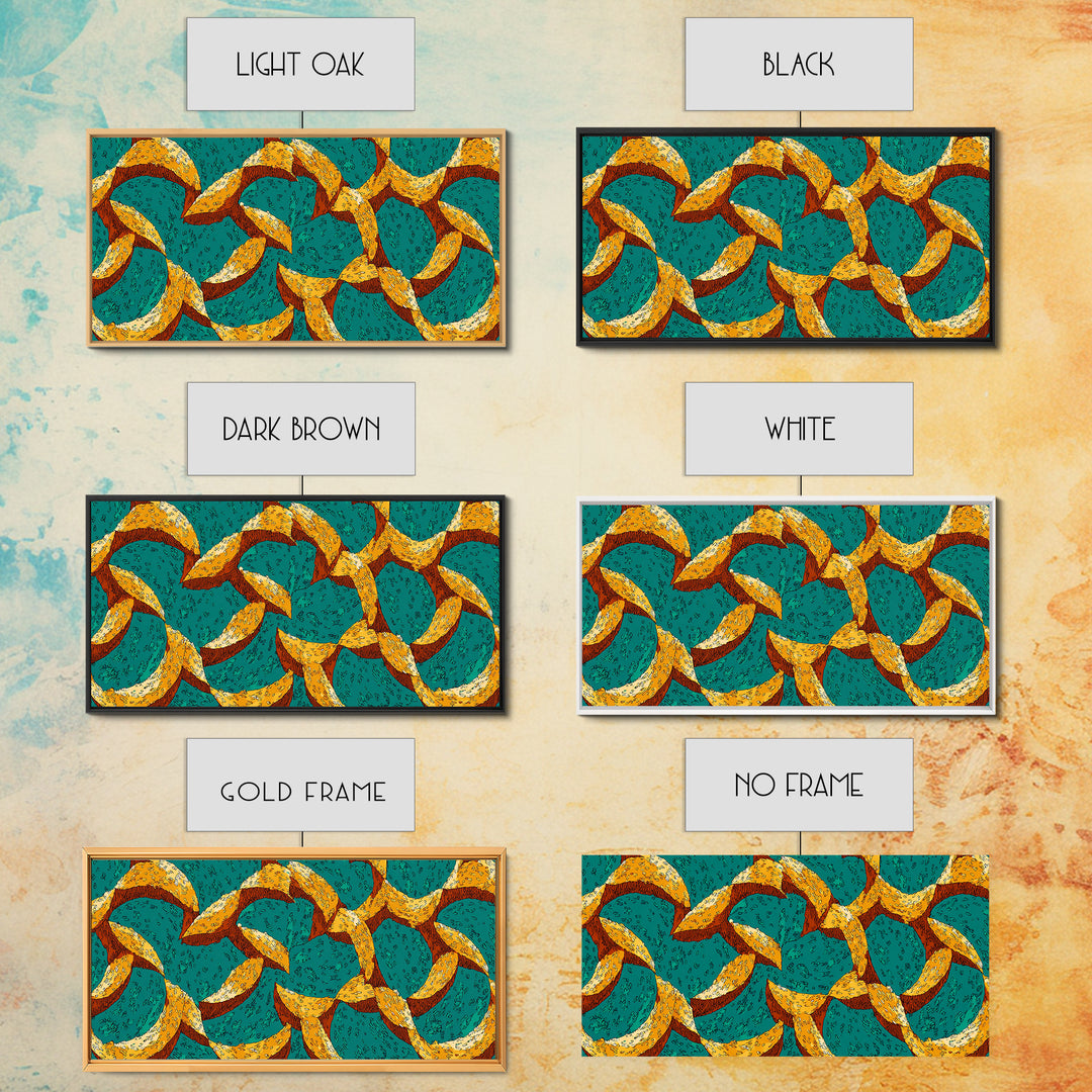 Teal And Mustard Boomerang Atomic Pattern Wall Art, Midcentury Modern Retro Print, Funky Geometric Decor For Home Office