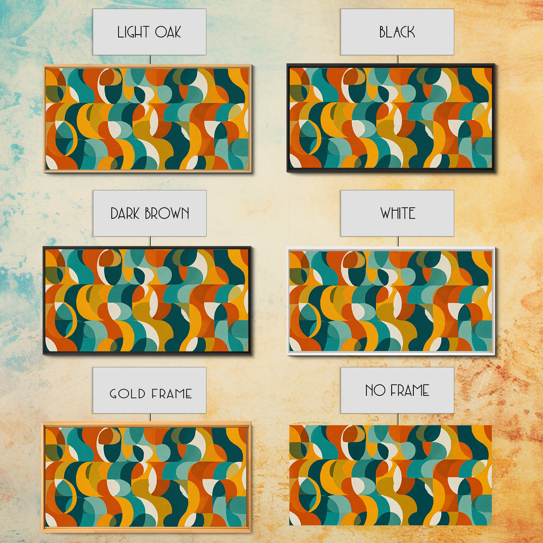 Teal Orange Mustard Geometric Pattern Canvas Print, Midcentury Modern Wall Art, Retro Bauhaus Living Room Decor, Bold MCM Home Decor Art