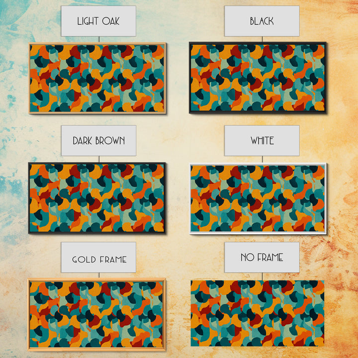 Teal Orange Gold Organic Abstract Wall Art, Midcentury Modern Canvas Print, Funky Retro Pattern Living Room Statement Decor