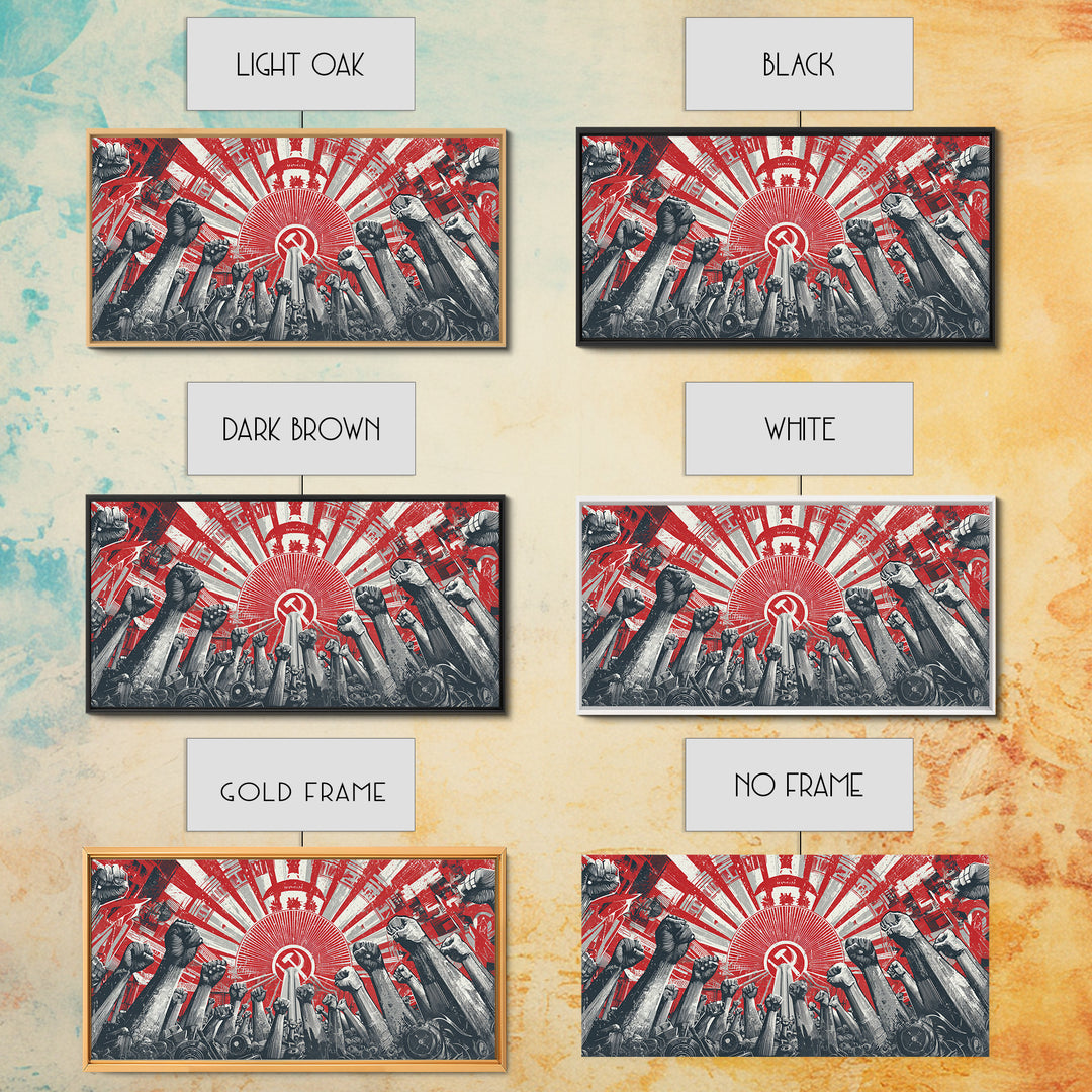 Raised Fists Revolutionary Sunburst Wall Art, Red Black Retro Poster, Midcentury Modern Decor, Bold Graphic Protest Print