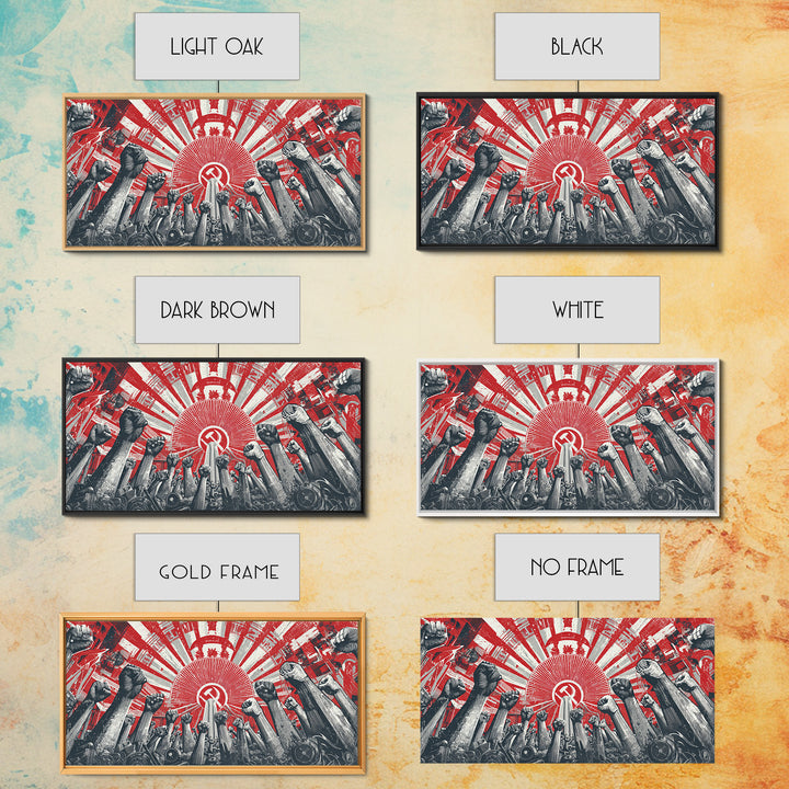 Raised Fists Revolutionary Sunburst Wall Art, Red Black Retro Poster, Midcentury Modern Decor, Bold Graphic Protest Print