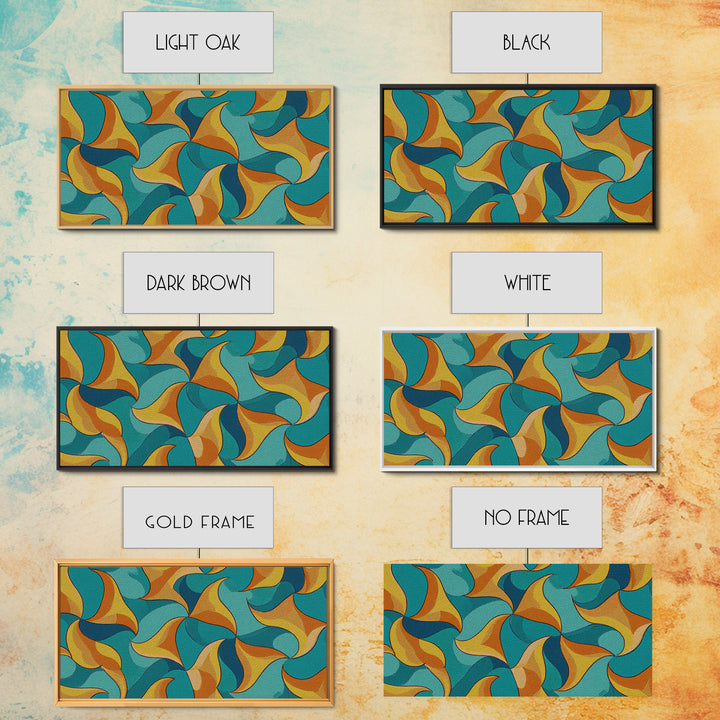 Turquoise Mustard Orange Boomerang Abstract Canvas Print, Midcentury Modern Wall Art, Retro Atomic Home Decor, MCM Living Room Statement Art