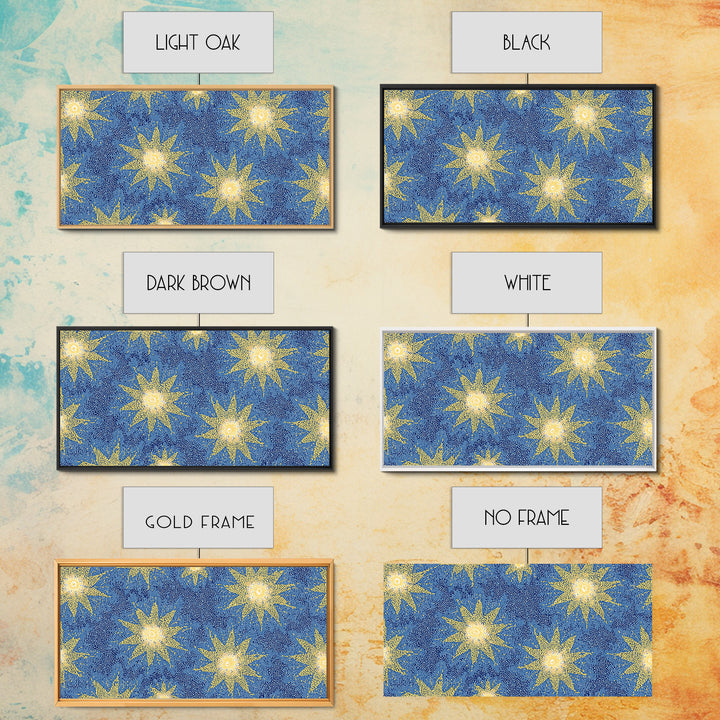 Blue Yellow Atomic Starbursts Canvas Print, Midcentury Modern Wall Art, Retro Space Decor, Bold MCM Gallery Wall Poster Print