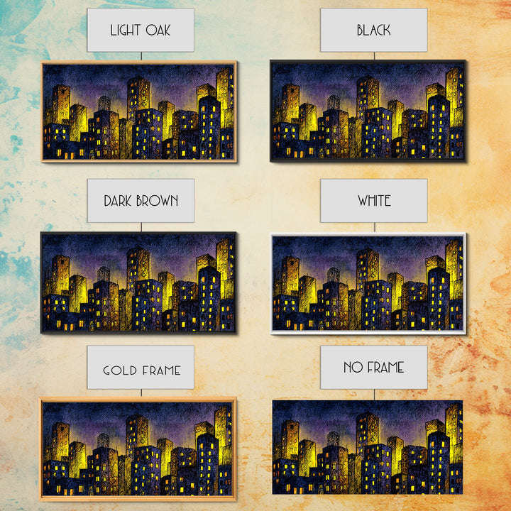Golden Dusk City Skyline Wall Art, Blue Urban Nightscape, Modern Abstract Art Print, Office Decor, Living Room Wall Decor