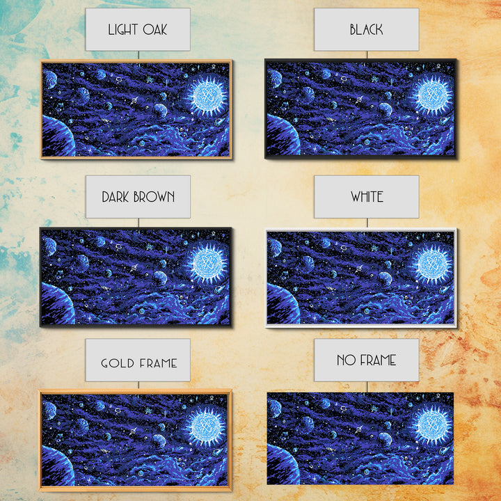 Pixel Space Landscape With Blue Planets Wall Art, Retro Sci Fi Poster, Modern Digital Art Print, Cosmic Game Room Decor Gift