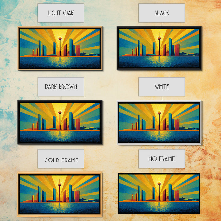 Bold Seattle Skyline Sunrise Wall Art, Mid Century Modern Abstract Cityscape, Space Needle Poster, Retro Geometric Decor
