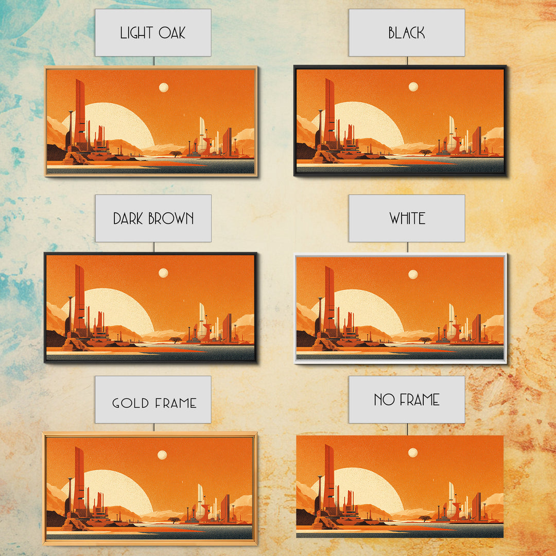 Orange Futuristic Desert City Wall Art, Midcentury Modern Sci Fi Landscape, Retro Space Poster, MCM Living Room Decor, Orange Art Print