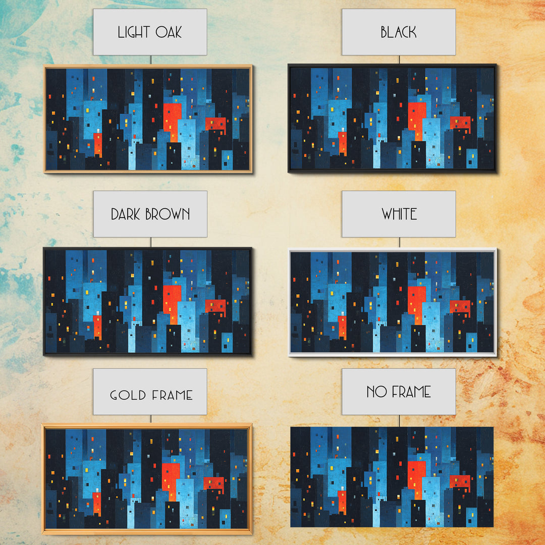 Red And Blue Abstract City Canvas Print, Blocky Urban Skyline, Midcentury Modern Art, Geometric Wall Decor, Home Office Art Print