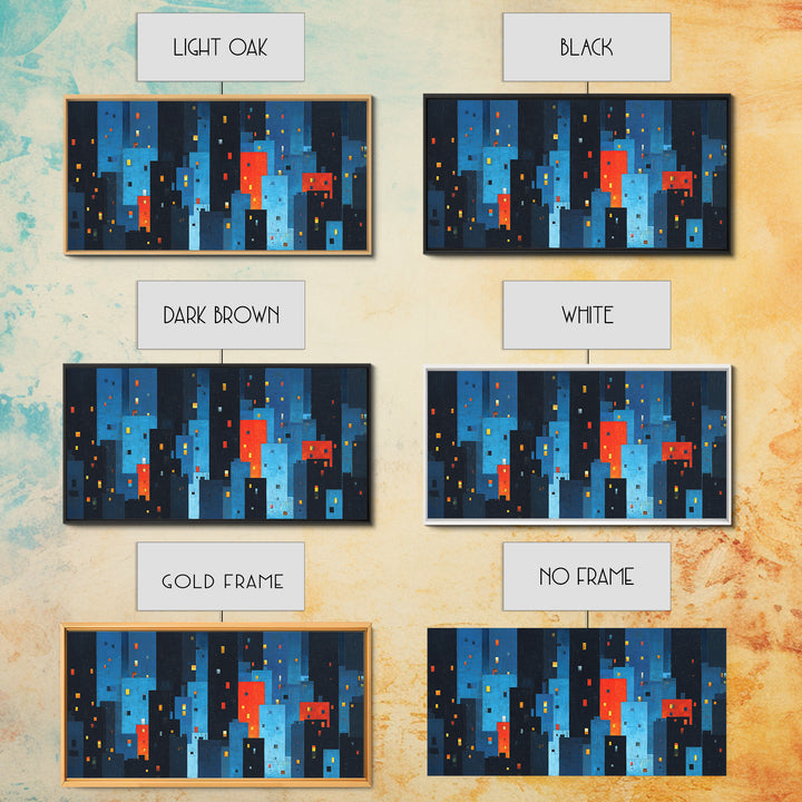 Red And Blue Abstract City Canvas Print, Blocky Urban Skyline, Midcentury Modern Art, Geometric Wall Decor, Home Office Art Print