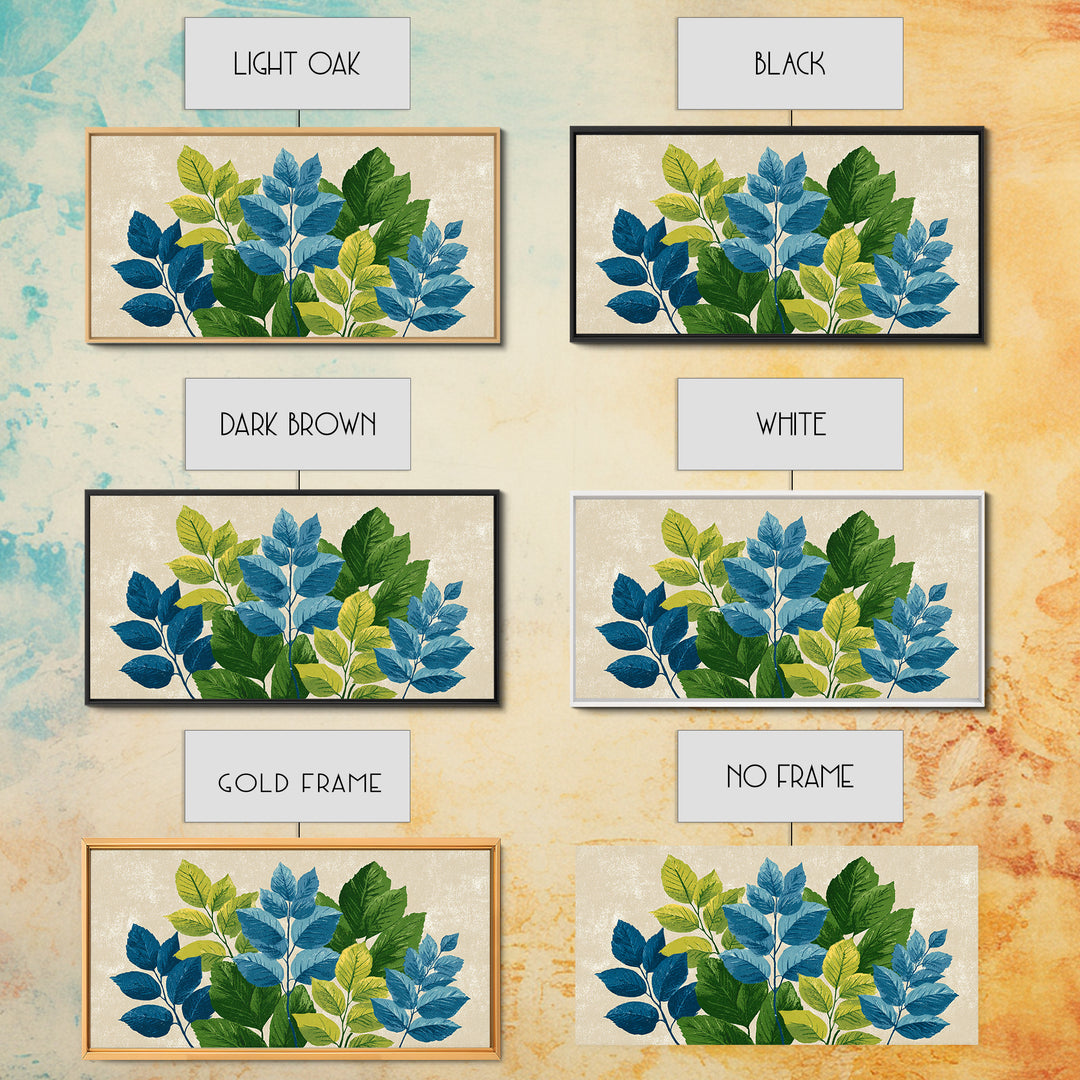 Blue Green Botanical Branches With Textured Leaves Wall Art, Midcentury Modern Nature Print, Calm Bedroom Office Decor Gift