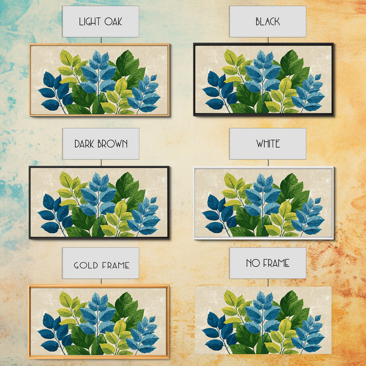 Blue Green Botanical Branches With Textured Leaves Wall Art, Midcentury Modern Nature Print, Calm Bedroom Office Decor Gift