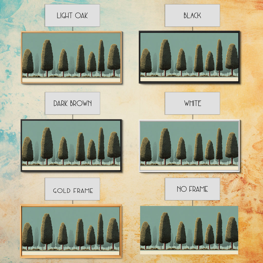 Stylized Cypress Tree Grove Wall Art, Midcentury Modern Landscape Print, Sage Green Retro Decor, Nature Living Room Art Print