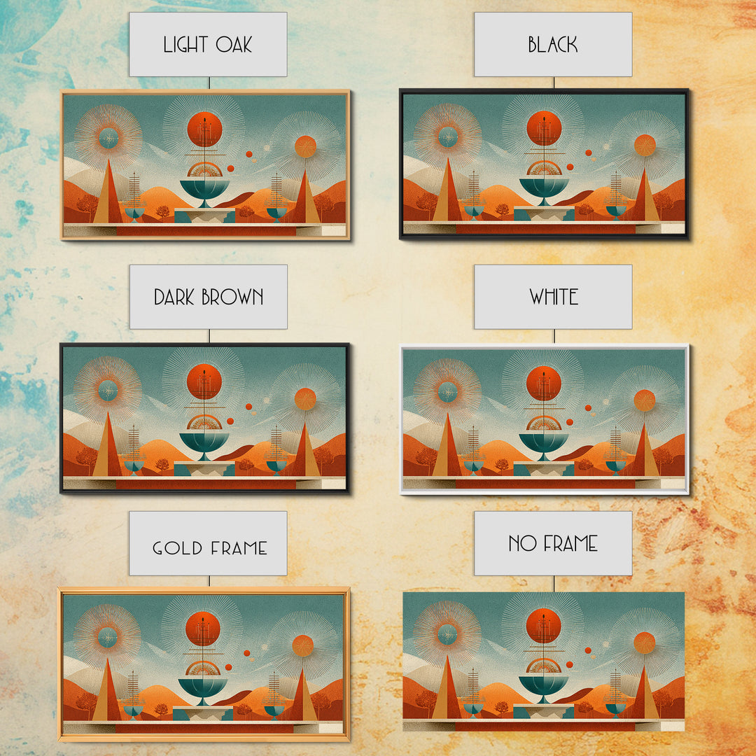 Desert Atomic Fountain Wall Art, Midcentury Modern Art Print, Palm Springs Decor, Orange Teal Geometric Poster, MCM Decor