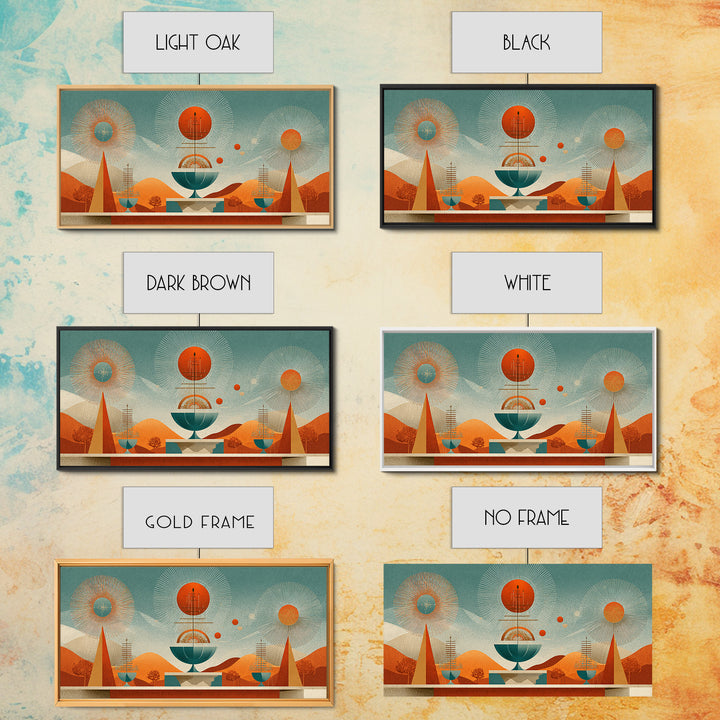 Desert Atomic Fountain Wall Art, Midcentury Modern Art Print, Palm Springs Decor, Orange Teal Geometric Poster, MCM Decor