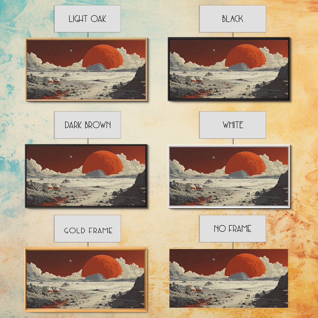 Red Planet Colony With Rovers Canvas Print, Retro Sci Fi Desert Landscape Wall Art, Mars Exploration Poster, Space Decor