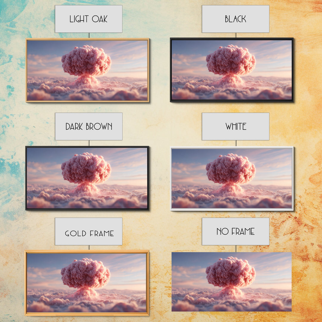 Pink Mushroom Cloud Wall Art, Surreal Sky Landscape, Modern Contemporary Decor, Pastel Statement Poster, Framed Canvas Print