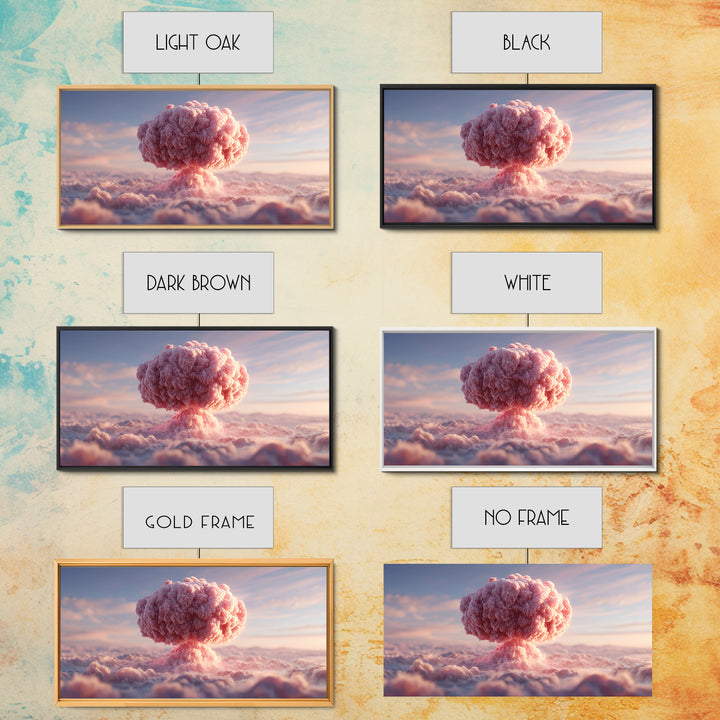 Pink Mushroom Cloud Wall Art, Surreal Sky Landscape, Modern Contemporary Decor, Pastel Statement Poster, Framed Canvas Print